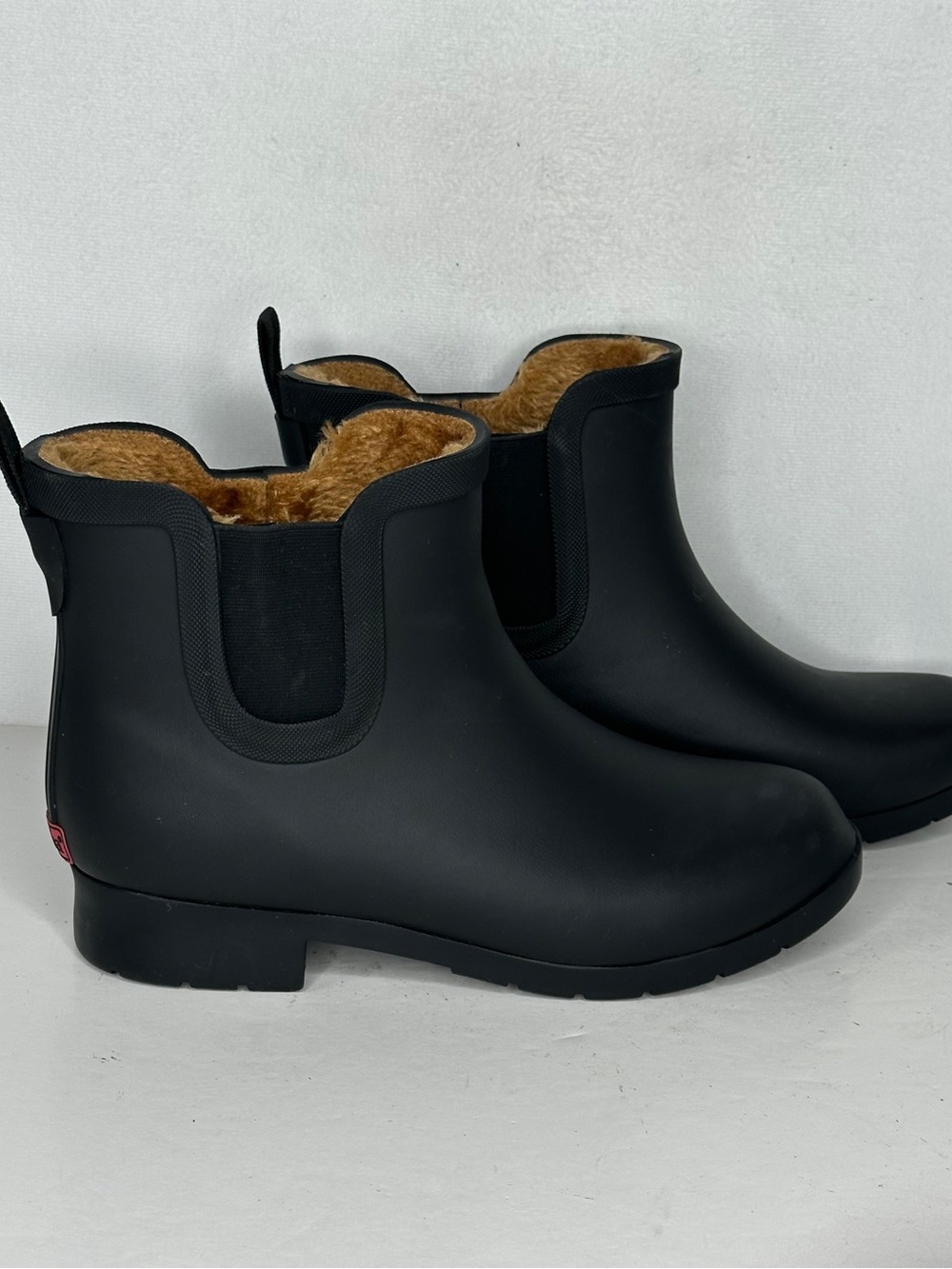 Chooka Bainbridge Black Faux Fur Lined Chelsea Rain Boots Womens 7